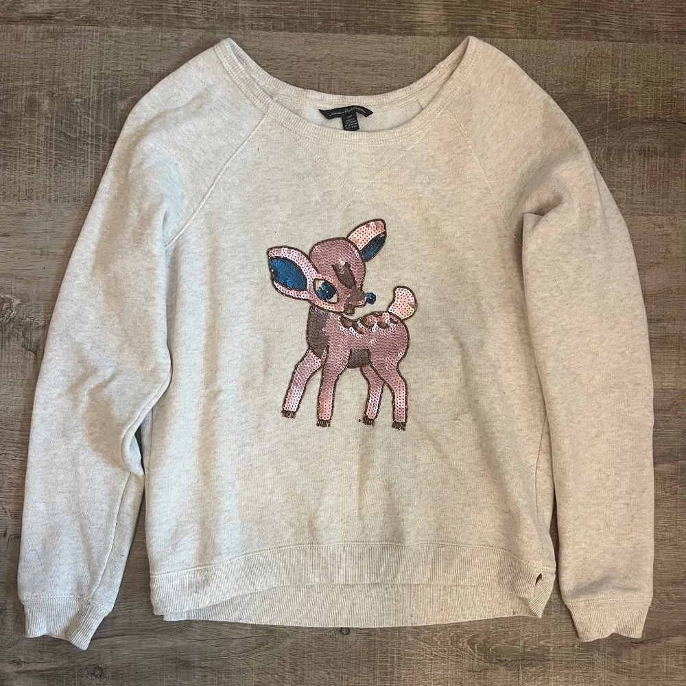 American Eagle reindeer fleece lined sweater
